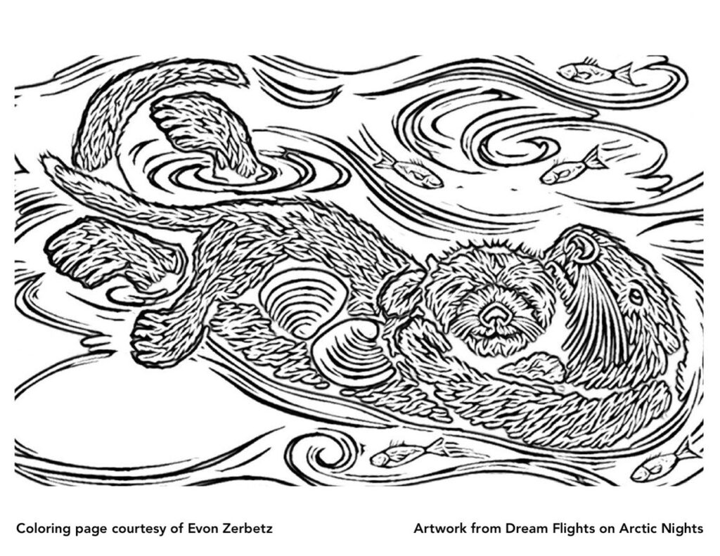 Dream Flights on Arctic Nights Coloring Page Otters